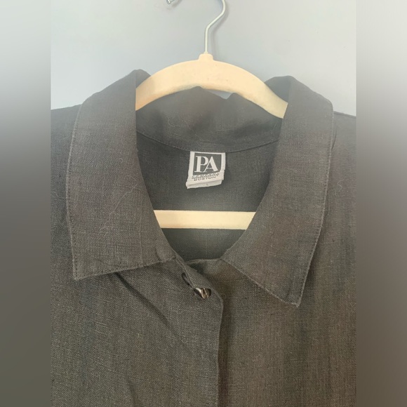 PA Company Boston 100% Linen Shacket Blouse Jacket Size L Black Like New Vintage - Picture 2 of 10